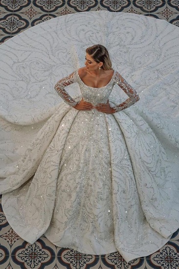 Bmbridal Long Sleeve Ball Gown Wedding Dress With Beads_1