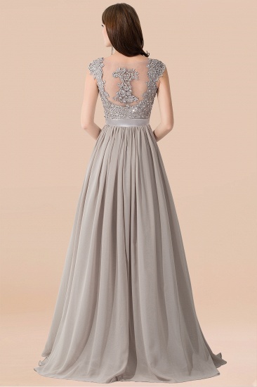 BMbridal Vintage Silver Sleeveless Long Bridesmaid Dress With Appliques_3