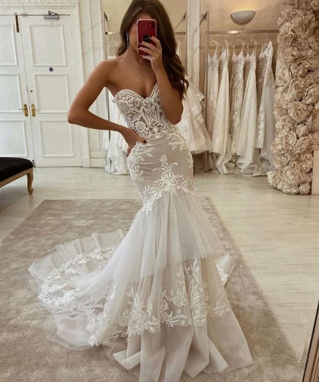BMbridal Sweetheart Mermaid Tulle Lace Wedding Dress Online_1