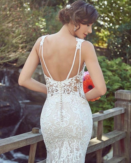 Bmbridal Spaghetti-Straps Lace Wedding Dress Mermaid Bridal Gowns Sleeveless_5