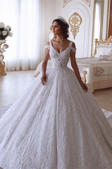 BMbridal Ball Gown Wedding Dress V-Neck With Lace Appliques_2