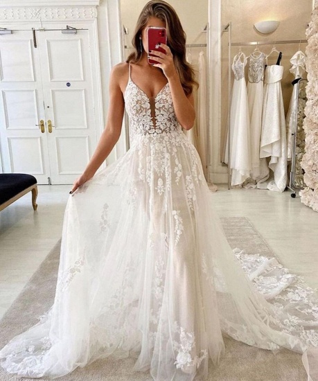 BMbridal Spaghetti-Straps Lace Wedding Dress Sleeveless Online_1
