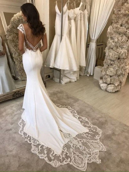 BMbridal Cap Sleeves V-Neck Mermaid Wedding Dress Sleeveless With Lace_3
