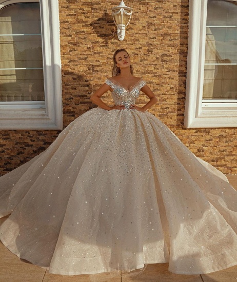 BMbridal Schulterfreies Ballkleid-Hochzeitskleid mit Kristallen_5