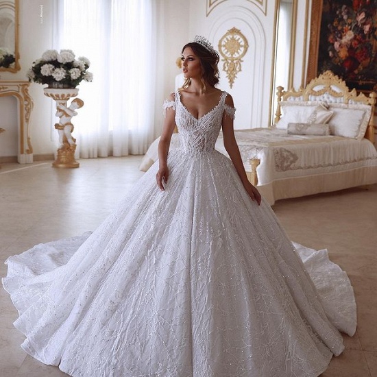 BMbridal Ball Gown Wedding Dress V-Neck With Lace Appliques_3