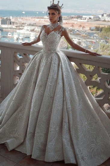 BMbridal Sleeveless Ball Gown Wedding Dress With Sequins Luxurious Bridal Gowns