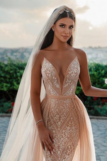 BMbridal Spaghetti-Strap Sleeveless Mermaid Wedding Dress Tulle With Lace_6