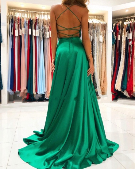 Bmbridal Emerald Green Spaghetti-Straps Prom Dress Long With Split_3