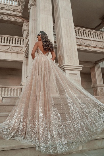 BMbridal Spaghetti-Strap Sleeveless Mermaid Wedding Dress Tulle With Lace_5