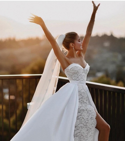 Bmbridal Sweetheart Lace Wedding Dress Overskirt Long_4