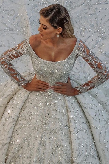 Bmbridal Long Sleeve Ball Gown Wedding Dress With Beads_4