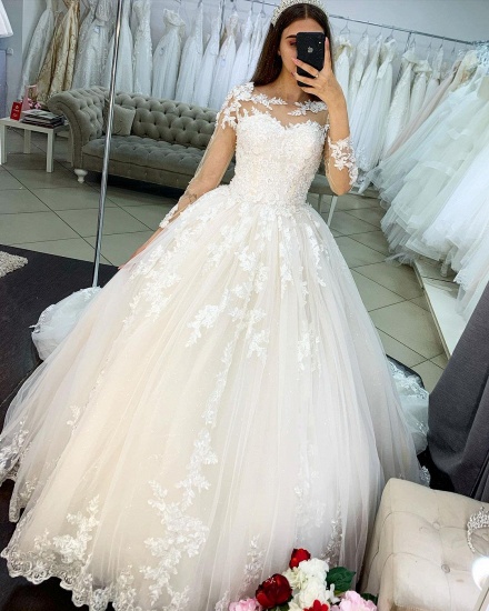BMbridal Long Sleeves Princess Ball Gown Wedding Dress With Lace Appliques_4