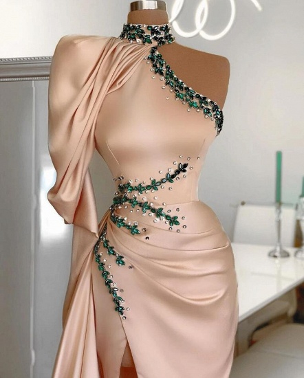 BMbridal One Shoulder Long Sleeves Beads Prom Dress WIth Slit_3