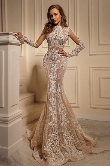 BMbridal Long Sleeves Lace Wedding Dress Mermaid Long_1