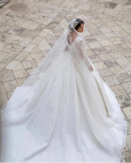 Bmbridal Long Sleeves Ball Gown Wedding Dress Appliques V-Neck Bridal Gown_3