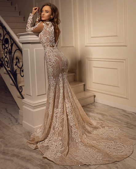 BMbridal Long Sleeves Lace Wedding Dress Mermaid Long_3