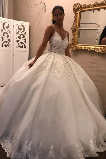 Bmbridal V-Neck Spaghetti-Straps Lace Wedding Dress Ball Gown Sleeveless_1