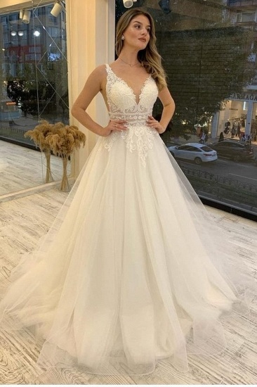 Bmbridal Gorgeous V-Neck Tulle Wedding Dress Sleeveless_2