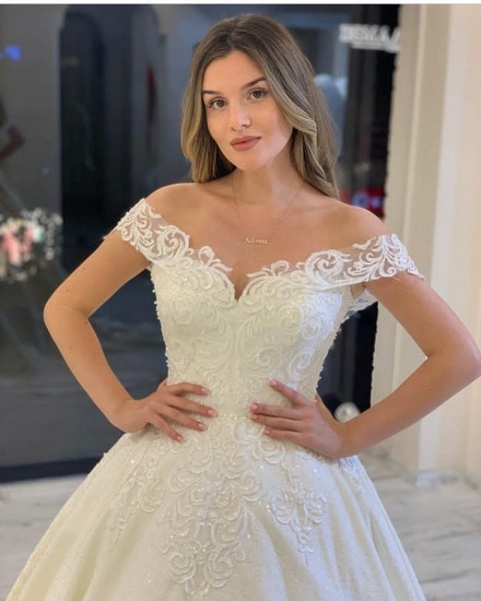 Bmbridal Off-the-Shoulder Ball Gown Wedding Dress Lace Appliques Bridal Gown_4