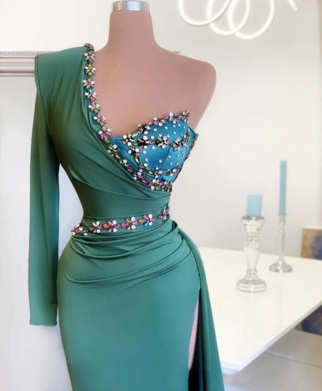 BMbridal One Shoulder Long Sleeve Prom Dress Mermaid With Crystal_2