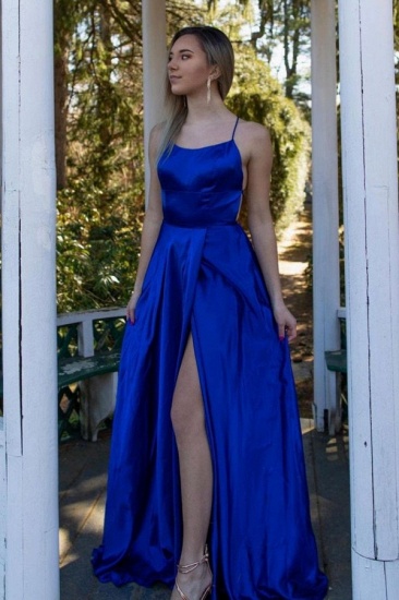 Bmbridal Royal Blue Spaghetti-Strap Prom Dress With Split_2