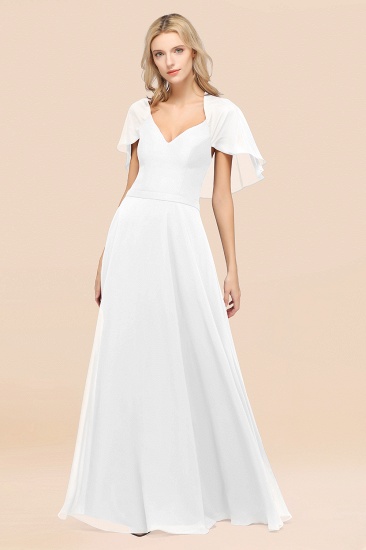 A-Line aus Chiffon, Satin mit V-Ausschnitt, kurzen Ärmeln, bodenlangen Kleid für Brautjungfer_1