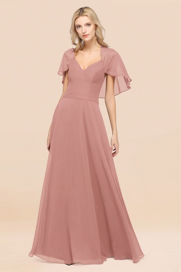 A-Line aus Chiffon, Satin mit V-Ausschnitt, kurzen Ärmeln, bodenlangen Kleid für Brautjungfer_50