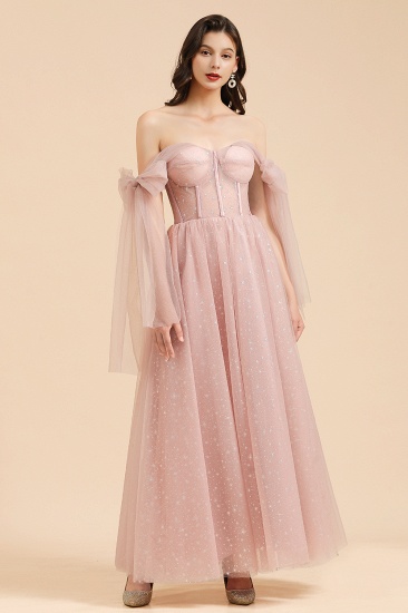 BMbridal V-neck Tulle Long Evening Pink Prom Dress Online_3