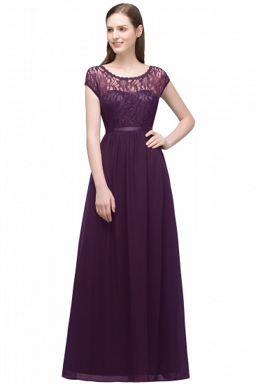 BMbridal Affordable A-line Short-Sleeves Black Lace Bridesmaid Dress with Sash In Stock_2