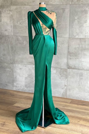 BMbridal Green One Shoulder Long Sleeves Prom Dress Mermaid With Slit