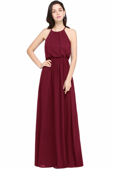 BMbridal Simple A-line Halter Navy Chiffon Long Bridesmaid Dresses In Stock_2