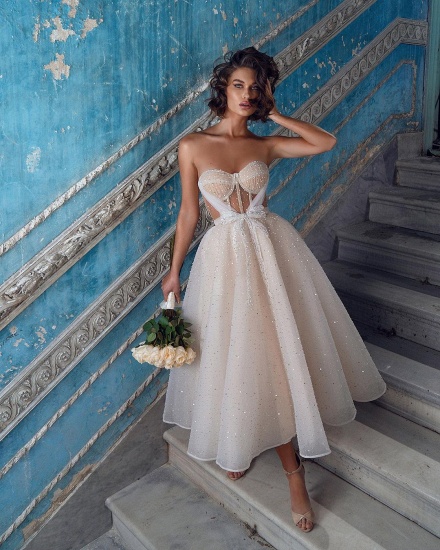 BMbridal Shinning Sweetheart Wedding Reception Dress Tea-Length_4