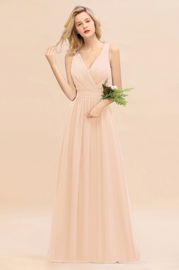 BMbridal Affordable V-Neck Ruffle Long Grape Chiffon Bridesmaid Dress with Bow_5