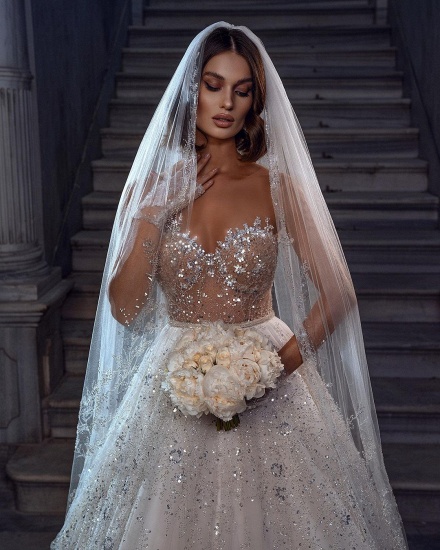 BMbridal Sweetheart Sleeveless Princess Wedding Dress Shinning With Crystals_4