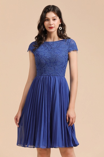 BMbridal Short Sleeve Royal Blue Lace Junior Bridesmaid Dress_9