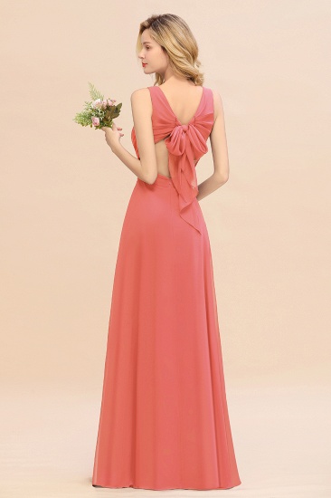 BMbridal Affordable V-Neck Ruffle Long Grape Chiffon Bridesmaid Dress with Bow_7