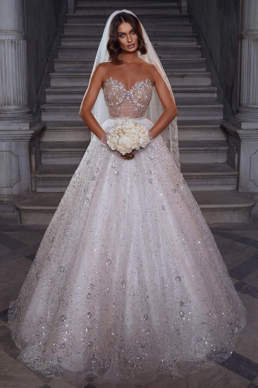 BMbridal Sweetheart Sleeveless Princess Wedding Dress Shinning With Crystals_1