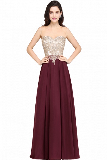 BMbridal Sheer Tulle A-line Chiffon Beads Lace Appliques Sleeveless Long Evening Dress_2
