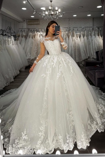 BMbridal Long Sleeves Ball Gown Bridal Dress Lace Appliques Online_2