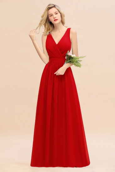 BMbridal Affordable V-Neck Ruffle Long Grape Chiffon Bridesmaid Dress with Bow_8