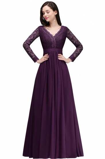 BMbridal Elegant A-line Chiffon Lace Long Sleeves Evening Dress_2