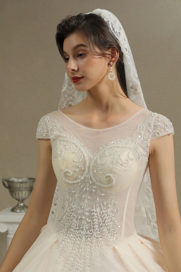 BMbridal Cap Sleeves Lace Ball Gown Wedding Scoop Neck_5