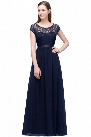 BMbridal Affordable A-line Short-Sleeves Black Lace Bridesmaid Dress with Sash In Stock_3