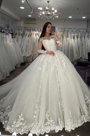 BMbridal Long Sleeves Ball Gown Bridal Dress Lace Appliques Online_5