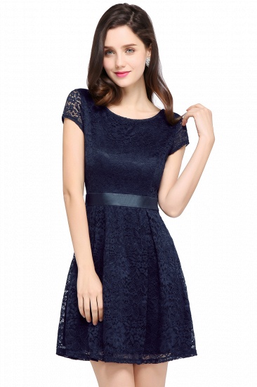 BMbridal Affordable Black Lace Short-Sleeves Junior Bridesmaid Dresses In Stock_5