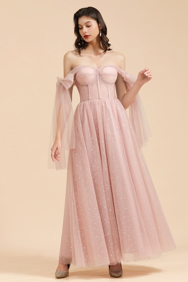 BMbridal V-neck Tulle Long Evening Pink Prom Dress Online_6