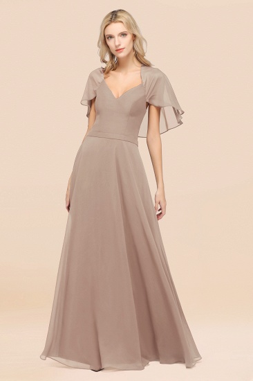 A-Line aus Chiffon, Satin mit V-Ausschnitt, kurzen Ärmeln, bodenlangen Kleid für Brautjungfer_16