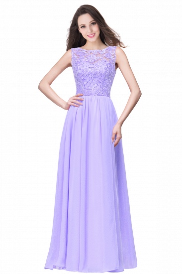 BMbridal Affordable A-line Chiffon Crew Lace Navy Long Bridesmaid Dresses In Stock_4