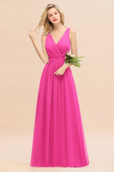 BMbridal Affordable V-Neck Ruffle Long Grape Chiffon Bridesmaid Dress with Bow_9