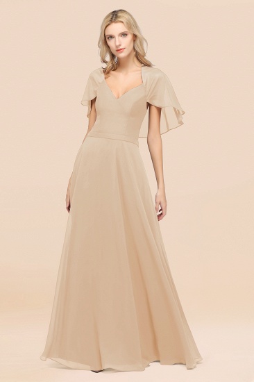 A-Line aus Chiffon, Satin mit V-Ausschnitt, kurzen Ärmeln, bodenlangen Kleid für Brautjungfer_14